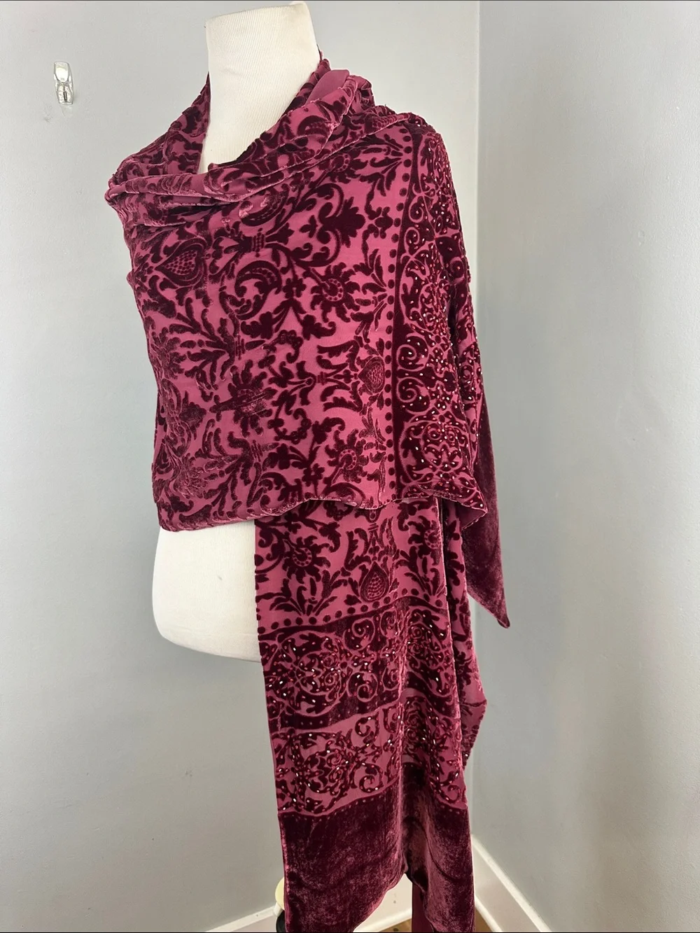 Dark Romantic Embellished Beaded Velvet Burnout Scarf Shrug Shawl